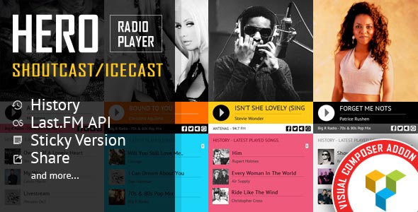 Hero – Shoutcast and Icecast Radio Player With History Visual Composer Addon